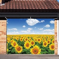 Sunflower Field Garage Door Cover Banner Decorations Backdrop 7x8ft Natural Yellow Floral Blue Sky B