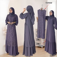 GAMIS+OUTER TILLE Jubah Abaya Dress Hitam with Lace Outerwear Long Dress Pleated Dress Jubah Muslimah Dress