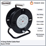 Surer 31124 (25m/50m) Cable Cord Reel 4-Gang Shuttered Outlet w/ Overheat Protection (31100 Series)