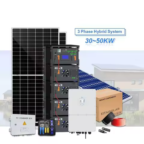 Deye Full Kit Hybrid Solar Power Panel Inverter Battery Hybrid Sets Complete 50Kwh System With Batte