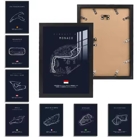30x40cm black photo frame plus Monaco Imola F1 track canvas picture frame can be hung on the wall tr