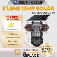 South Ocean 3 Lens Solar CCTV 4G Camera 12MP 360 Outdoor Waterproof CCTV Night Vision Battery Wirele