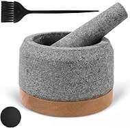 Dawnarriv Mortar and Pestle - Mortar and Pestle Set with Anti-Scratch Oak Wood Base