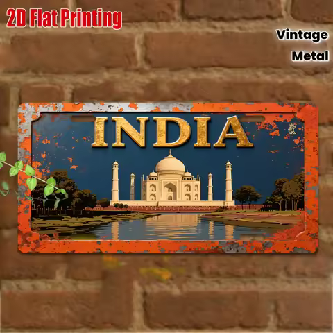 Vintage Metal Tin Sign Taj Mahal Travel Decor Aluminum 11.8x5.9 Inch for Wall Art Home Decor