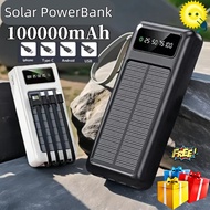 Original 100000mAh Solar Powerbank Come With 4 Cables  Besar Tahan Lama Outdoor Power Banks