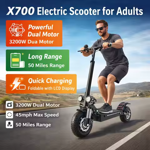 X700 Electric Scooter 60V20ah 3200W Dual Motor 45mph Max Speed 50Miles Range Foldable with LCD Displ