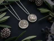 橄欖與燕子誕生石雙面硬幣項鍊 SV925