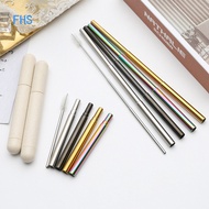 FHS Portable Reusable Metal Straw Collapsible Stainless Steel Drinking Straw Telescopic Straw With Case Cleaning Brush
