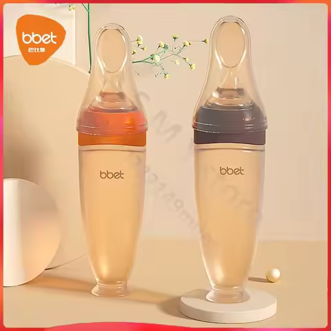 BBET Squeezing Feeding Bottle Silicone Newborn Baby Training Rice Spoon Infant Cerea Food Supplement