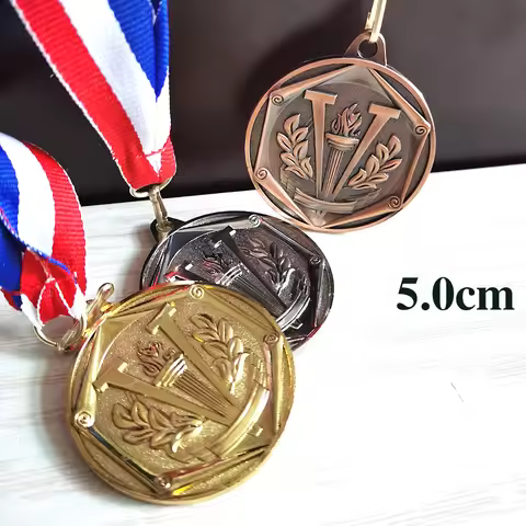 5.0cm Torch Metal Medal Match Medals Badges Souvenirs The marathon Medal Gold Medal with good ribbon