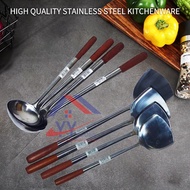 Diamond Stainless Steel Ladle With Wooden Handle/Stainless Steel Turner With Wooden Handle/Spatula/W