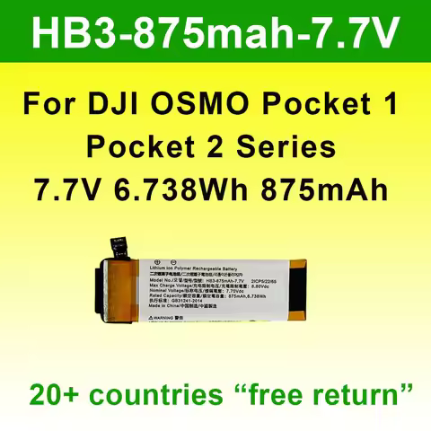 HB3-875mah-7.7V For DJI OSMO POCKET 1 2 Series Battery 7.7V 6.738Wh 875mAh Replacement Li-Ion Batter