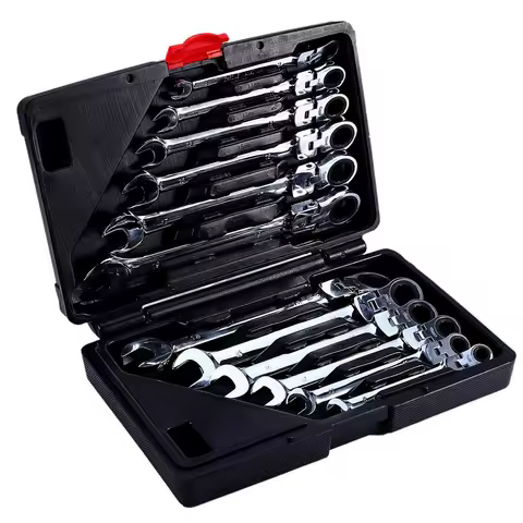 12 Piece Flexible Combination Spanners Ratchet Wrench Car Garage Tool Set 8-19mm Spanners Ratchet