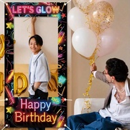 1pc 2D Flat Banner, Let's Glow Party Theme Photo Backdrop, Vibrant, Hollow Photo Frame Suitable For 