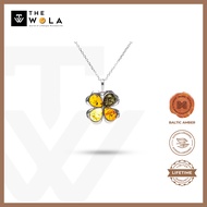 MILLENNE Multifaceted Baltic Amber 4 Leaf Clover Silver Pendant with 925 Sterling Silver