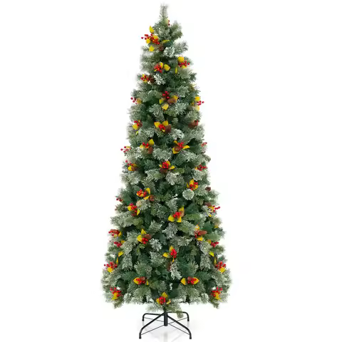 7. 5/ 5/ 9 FT Pre-Lit Artificial Christmas Tree, Hinged Xmas Tree, Office Home Holiday Decoration