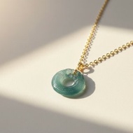 冰種藍水翡翠雙龍玉璧項鍊 18K金墜頭 | 天然翡翠A貨 | 送禮