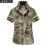 Jeep spirit 1941 estd fashionable mens clothing summer business casual fashion plaid short sleeved s
