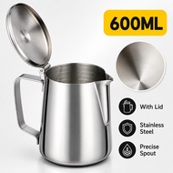 Barista Essentials – 600ml Milk Pitcher – Stainless Steel Milk Jug with Lid – Milk Frothing Pitcher 
