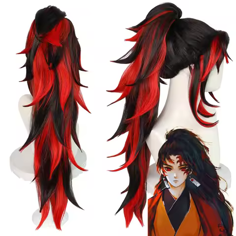 Anime Demon Yoriichi Tsugikuni Cosplay Synthetic Hair 30-Inch Black And Red Gradient Wig Suitable Fo
