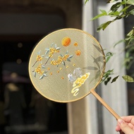 Chinese-style fan, double-sided embroidered round fan, traditional Chinese style embroidered fan, do
