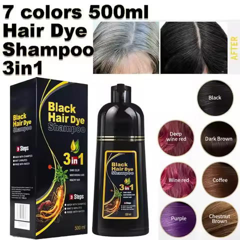 100ml/500ml Hair Dye Shampoo 3in1 Darkening Hairs Instant Gray To Black Polygonum Multiflorum Natura