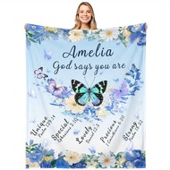 1pc Name/Text& Bible Verse/Book Personalized Christ Bible Blanket- Soft Flannel All-Season Bedspread