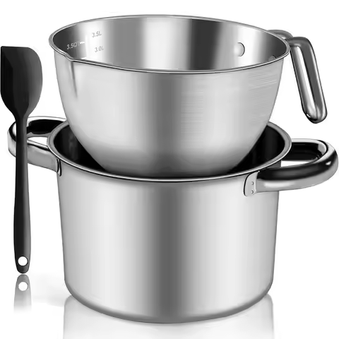 Double Boiler Pot Set,3500ML 3.1QT Mixing Bowl for Chocolate Melting, 5000ML 4.5QT 304 Stainless Ste