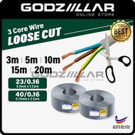 (Loose Cut) 3 Core Flexible Cable | 23/0.16 & 40/0.16 Flexible Wire | Wayar Kabel Elektrik Wayar Fle