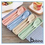 bobino.Portable 3 in 1 Wheat Straw Chopsticks Spoon Fork Cutlery Set with Storage Box Travel Environmental Protection Office Picnic Camping School Dining Dinner Cutlery Set