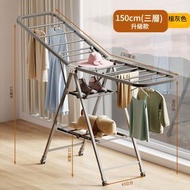 免安裝折疊翼型衣架可折疊碳鋼毛巾架晾衣架多層落地式晾衣架晾鞋架家用室內陽台小曬衣架（灰色，三層）