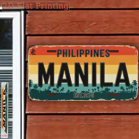 2D Flat, Vintage Manila Philippines Wall Sign - Retro Plaque Suitable for Home Decor, Southeast Asia