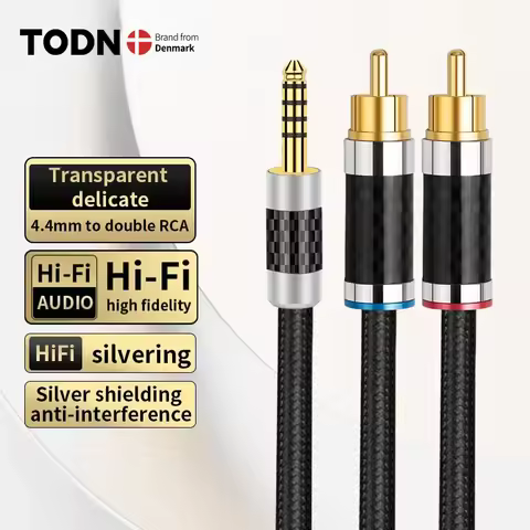 TODN HIFI OFC Silver Plated 4.4mm to 2RCA Aux Audio Cable High Grade 4.4mm Jack to 2RCA Cable for He