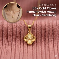 18k Gold Clover Pendant with Foxtail chain Necklace