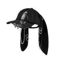 Denim Baseball Hat Adjustable Strap Distressed Design Denim Cap with 3D Bunny Ears Streetwear Access