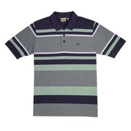 camel active Men Short Sleeve Polo-T in Regular Fit with Multistripe in Jade Cotton Pique 9-280SS24ST1120