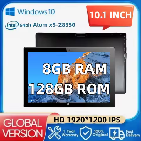 10.1'' Portable Windows 10 Tablet 8GB DDR3-RAM 128GB EMMC 1920x1200IPS 64bit Intel Atom x5-Z8350 1*U