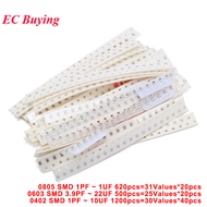 500pcs-1200pcs SMD Capacitor Assortment Kit 0402 0603 0805 1pF-22uF Multivalue Ceramic Capacitor Set