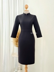 Kety Smile ชุดเดรสผ้าไหมจิตรลดา คอจีน แขนยาว งานผ่าหลัง อัดซับผ้ากาว ซับในสูท (S-5XL) SPC47