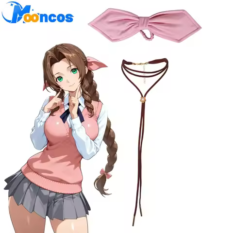 FF7 Aerith Cosplay Bow Necklace Game Final Cosplay Fantasy Accessories for Woman Girls Disguise Outf