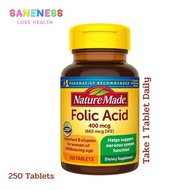 Nature Made Folic Acid 400 mcg 250 Tablets โฟลิค แอซิด 400 ไมโครกรัม (250 เม็ด)