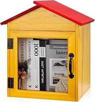 Outdoor Library Book Box Storage, Red Wooden Cabinet Little Literature Box for Neighborhoods Communi