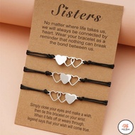 FS 3Pcs Heart Card Sisters Bracelets / Best Friendship Forever Handmade Braided Bracelet / Birthday 
