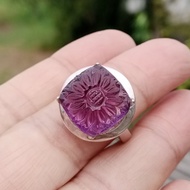 Size 55 Genuine Amethyst Ring Carved 13 12.8 6 Mm 92.5 Pure Silver