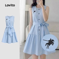 (New Arrival) Lovito Casual Dress Belted Ruffle Spring/summer Blue Dress for Women L198ED340 Lovito 