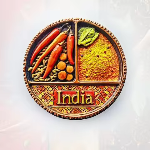 Indian Spice Box Fridge Magnet - 3D Masala Daba Souvenir Traditional Brass Decor Unique Asia Cultura