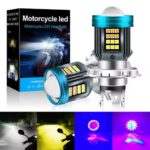 Led h4 ba20d led 12v-80v Motocycle h4 led headlights Angel's Eye Flash light yellow white Hi/Lo lens