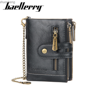 Baellery Men's Short Wallet Chain Triple Fold Double Zipper Zero Wallet Multi Card Wallet shuosheng