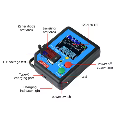 Multifunction Digital Transistor Tester LCR-MF10 LCR-MF10 128×160 TFT High-Precision Tester Diode Tr