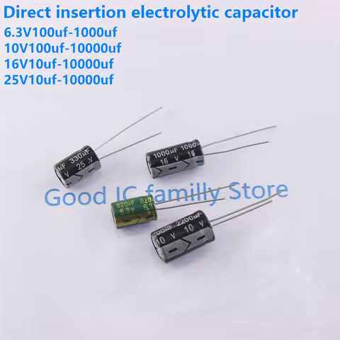 dip Electrolytic capacitor 6.3V 10V 16V 25V 10uf 22UF 33UF 47UF 100UF 220UF 330UF 470UF 680UF 820UF 